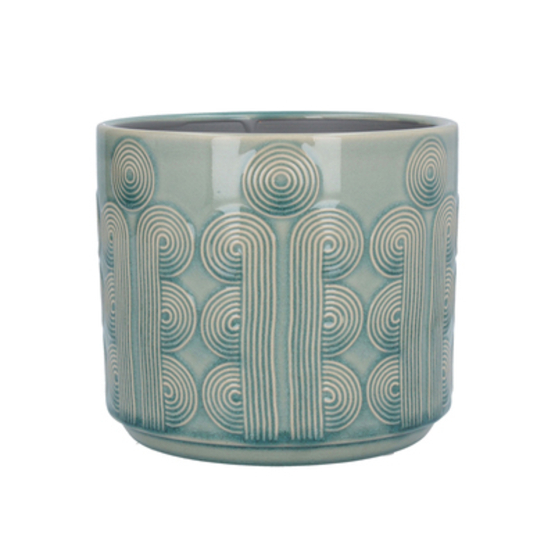 Blue Retro Circles Pot Cover By Gisela Graham